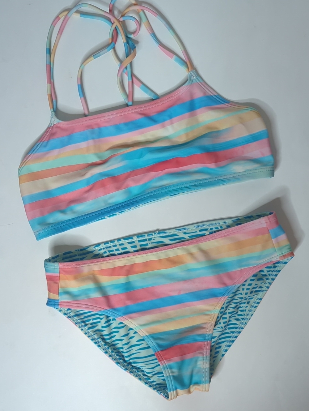 Athleta Girls Reversible Sunset Oasis Bikini Swim Suit Top Bottom XL